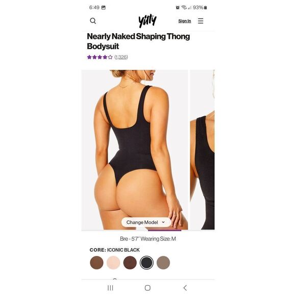 New XS-Small Fabletics Yitty Black Nearly Naked Shaping Thong Bodysuit - Picture 3 of 4